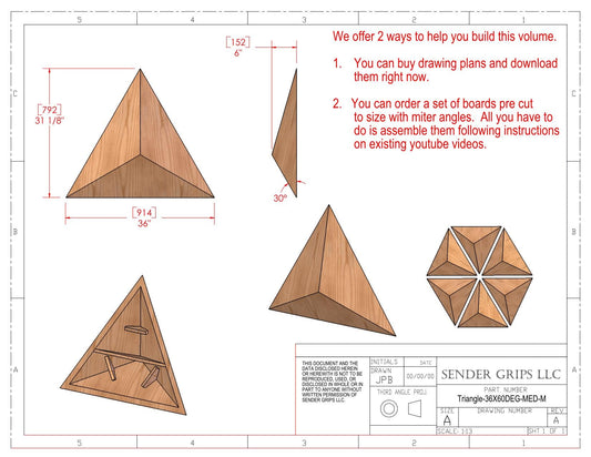 Triangular Pyramid Climbing Volume (Medium)  36"(914mm) side x 60 deg Medium Height Plans