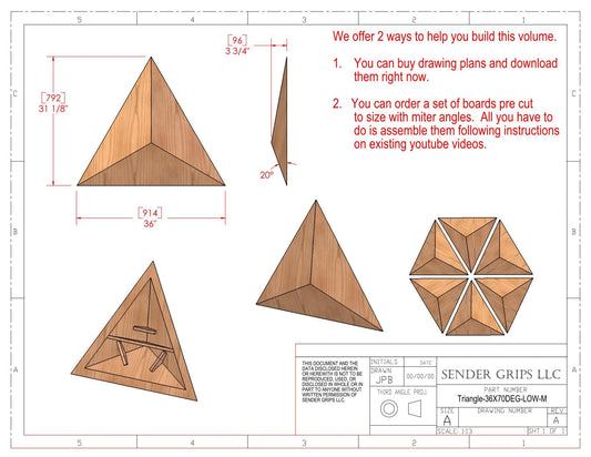 Triangular Pyramid Climbing Volume (Medium)  36"(914mm) side x 70 deg Low Height Plans