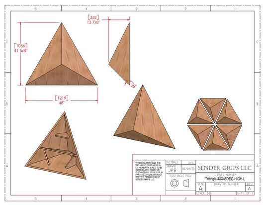 Triangular Pyramid Climbing Volume (Large, Tall Height) 48"(1219mm) side x 45 deg Plans