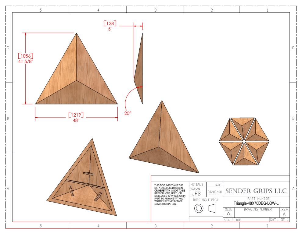 Triangular Pyramid Climbing Volume (Large, Low Height) 48"(1219mm) side x 70 deg Plans