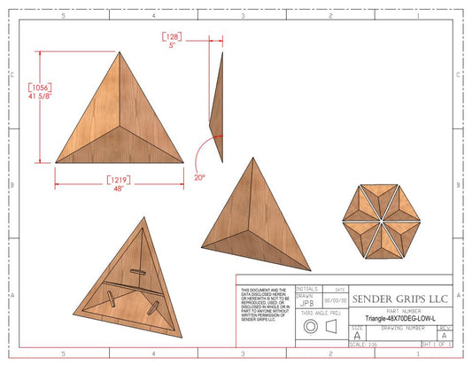 Triangular Pyramid Climbing Volume (Large, Low Height) 48"(1219mm) side x 70 deg Plans