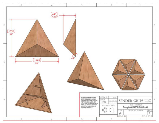 Triangular Pyramid Climbing Volume (X-Large, Tall Height) 60"(1524mm) side x 45 deg Plans