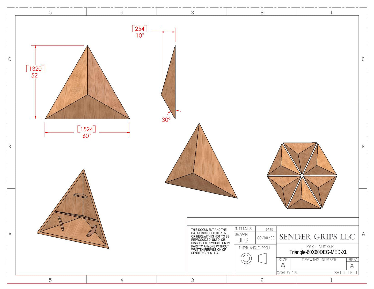 Triangular Pyramid Climbing Volume (X Large,  Medium Height) 60"(1524mm) side x 60 deg Plans