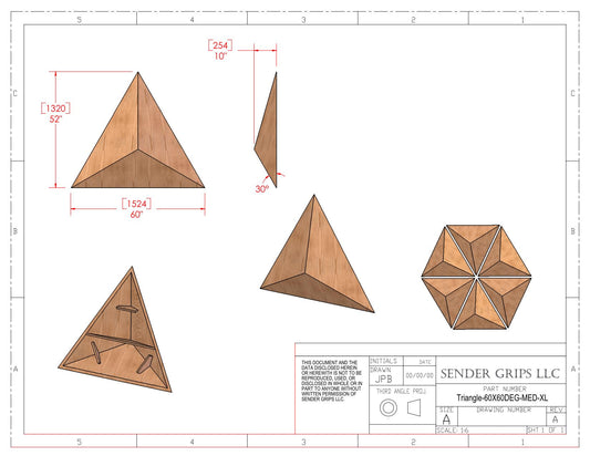 Triangular Pyramid Climbing Volume (X Large,  Medium Height) 60"(1524mm) side x 60 deg Plans