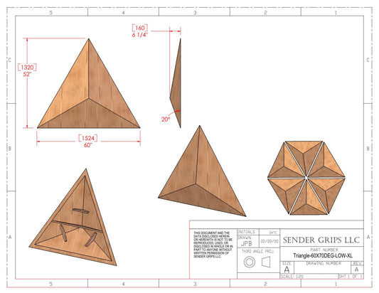 Triangular Pyramid Climbing Volume (X Large,  Low Height) 60"(1524mm) side x 70 deg Plans