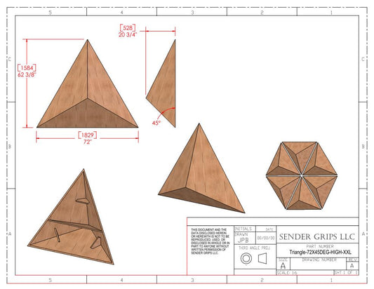 Triangular Pyramid Climbing Volume (XX Large, Tall Height) 72"(1829mm) side x 45 deg Plans