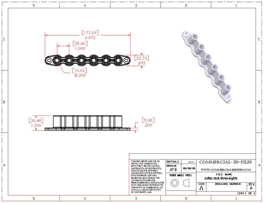 TOOL HOLDER OR CUTTER RACK FOR 3/8" DIA. TOOLS - .STL FILE