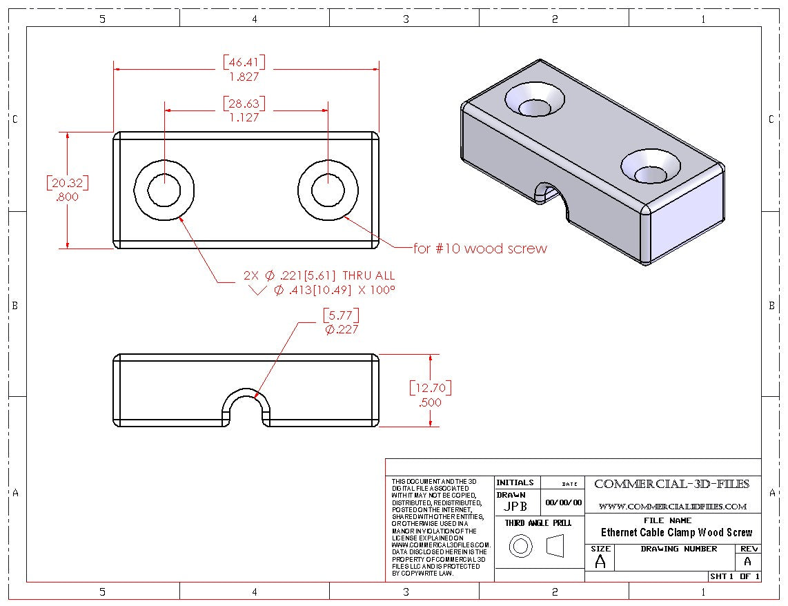 ETHERNET WIRE CLAMP FOR WOOD SCREW - .STL FILE