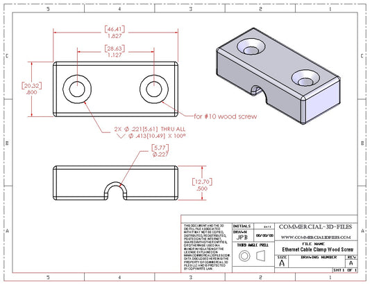 ETHERNET WIRE CLAMP FOR WOOD SCREW - .STL FILE